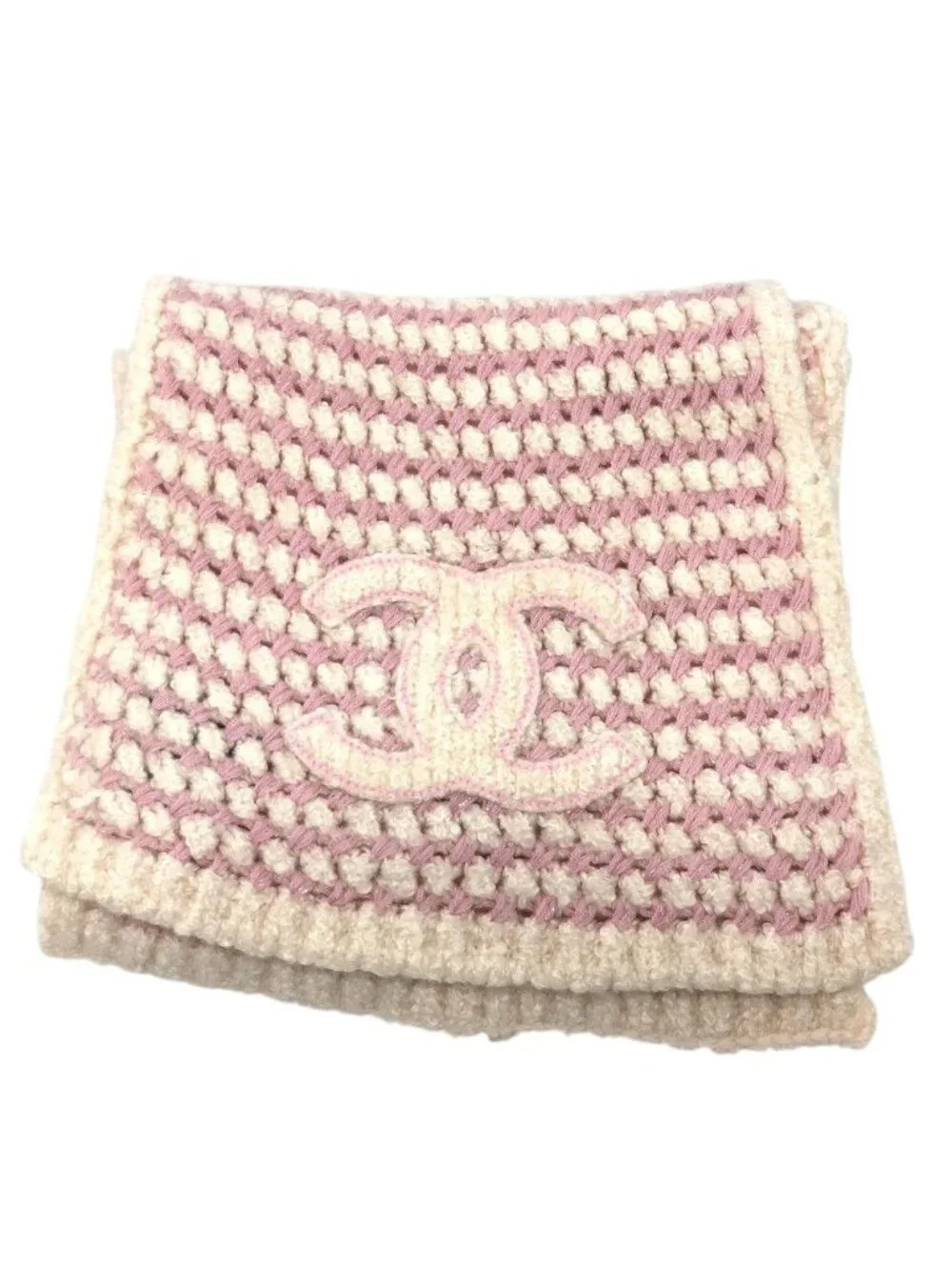 Chanel Scarf CC Logo Braided Cashmere White